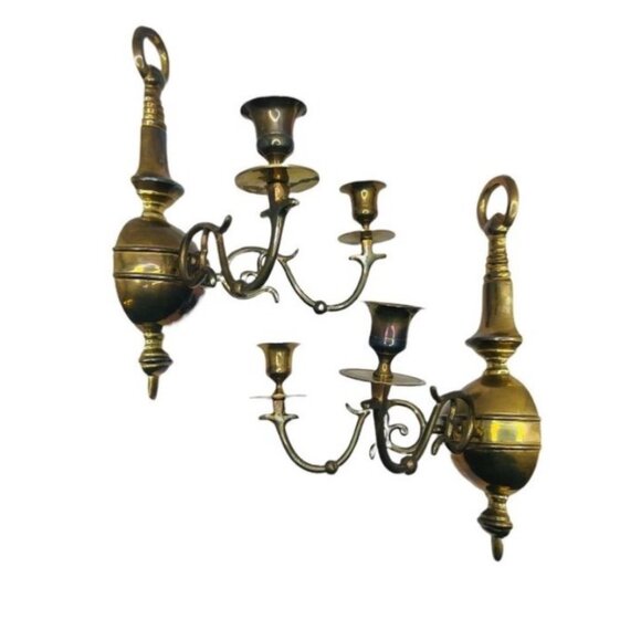 Pair of Vintage Gilt MetalBrass Double Handle Sconces Wall Mount Made in India - Picture 16 of 16